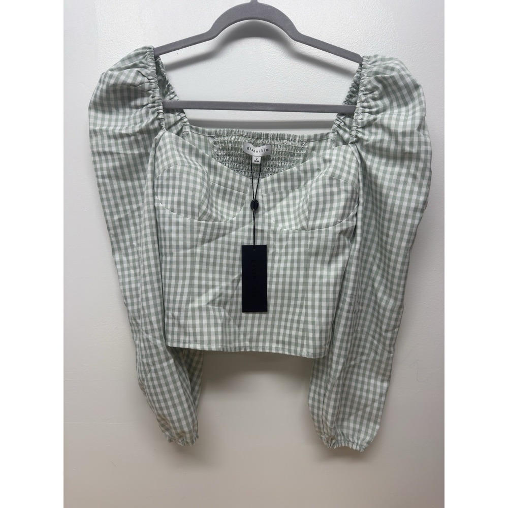New Gianni‎ Bini Top Women's Size 2 Green Ivory Gingham Check Cropped #49
